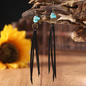 Pendientes Largos de Flecos Turquesa Vintage de Moda en Cuero Sintético, Hipoalergénicos, Creativos, para Mujer, UIONEN 858 - Product Image 2