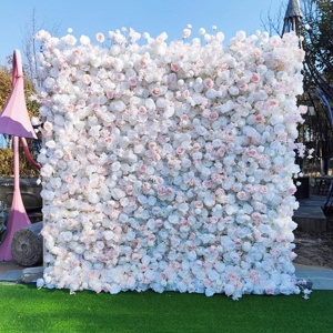 Cheapest Hot Selling Artificial White Pink Champagne Rose Silk Hydrangea Flower Wall Backdrop for Wedding Event Stage Decoration - Product Image 1