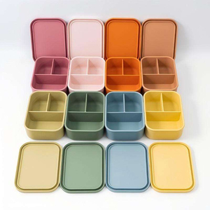 High-Capacity Three Grid Divide Food Grade Silicone Bento Lunch <b>Box</b> with Lid BPA Free Heatable Food <b>Storage</b> Container - Product Image 1