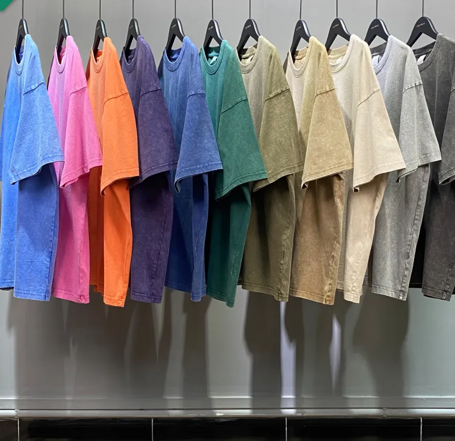 Gympanda Hochwertige 100 Baumwolle Säure-Wäsche schwergewicht Vintage Herren-T-Shirt individuelles einfarbiges Vintage-T-Shirt