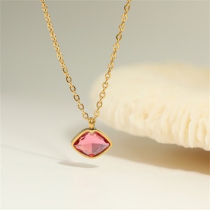 Creative Jewelry 18k Gold Plated Stainless Steel Zircon Lip Pendant <b>Necklace</b> for Women - Product Image 2