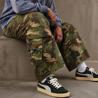 Pantalon Cargo Homme Vert Camouflage Ample Coupe Courte Jambe Large Multi-Poches Utilitaire Décontracté Streetwear Vente en Gros