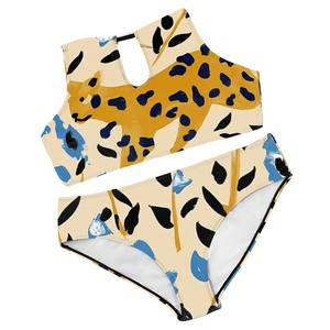 Aanpasbare Plus Size Hoge Taille 2-delige Zwemkledingset Digitale Print Push-up BH Dames Bikini Strandkleding met Dierenprint - Product Image 1