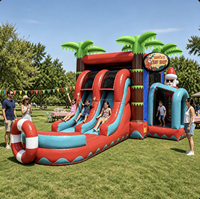 Nouveau style Château gonflable Aurora en PVC 5x4M écologique pour enfants, usage commercial intérieur/extérieur, avec toboggan et souffleur d'air