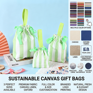 Premium Medium-Sized Durable Cotton Canvas Buckled Type Gift Bag <b>Ribbon</b> Closure for Bridal Shower Party Favors Small Present - Product Image 4
