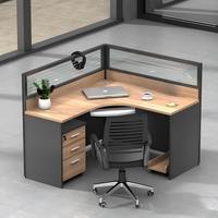 Bureau de travail en forme de L avec écran de séparation en verre, table d'ordinateur d'angle avec armoire à 3 tiroirs pour espace de travail des employés