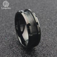8mm Schwarzer Ehering aus Wolframkarbid mit abgeschrägten Kanten, trendiger Stil, für Herren und Damen, mit Kanalset und blankem Inlay