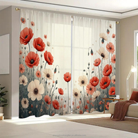 Rideaux à motifs floraux élégants bleus et roses, imprimés de fleurs de printemps, rideaux transparents naturels en mousseline pour chambre à coucher
