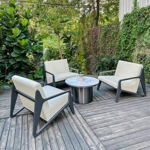 Modern Stainless Steel Outdoor Lounge <strong>Chair</strong>, Luxury Waterproof <strong>Garden</strong> Armchair, Patio Sofa with Table for Balcony <strong>UK</strong> Australia - Product Image 1