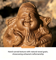 Statuette de Dieu de la Richesse en Bois Sculpté, Matériau Naturel, 9 cm, Feng Shui, Art Porte-Bonheur, Objet de Collection, Ornement de Bureau pour la Prospérité