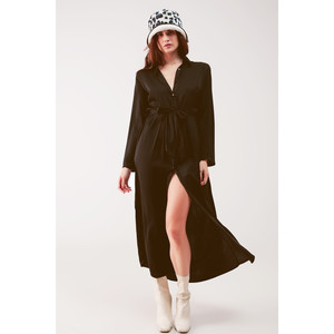 Robe longue ample à col plongeant en noir - Product Image 4