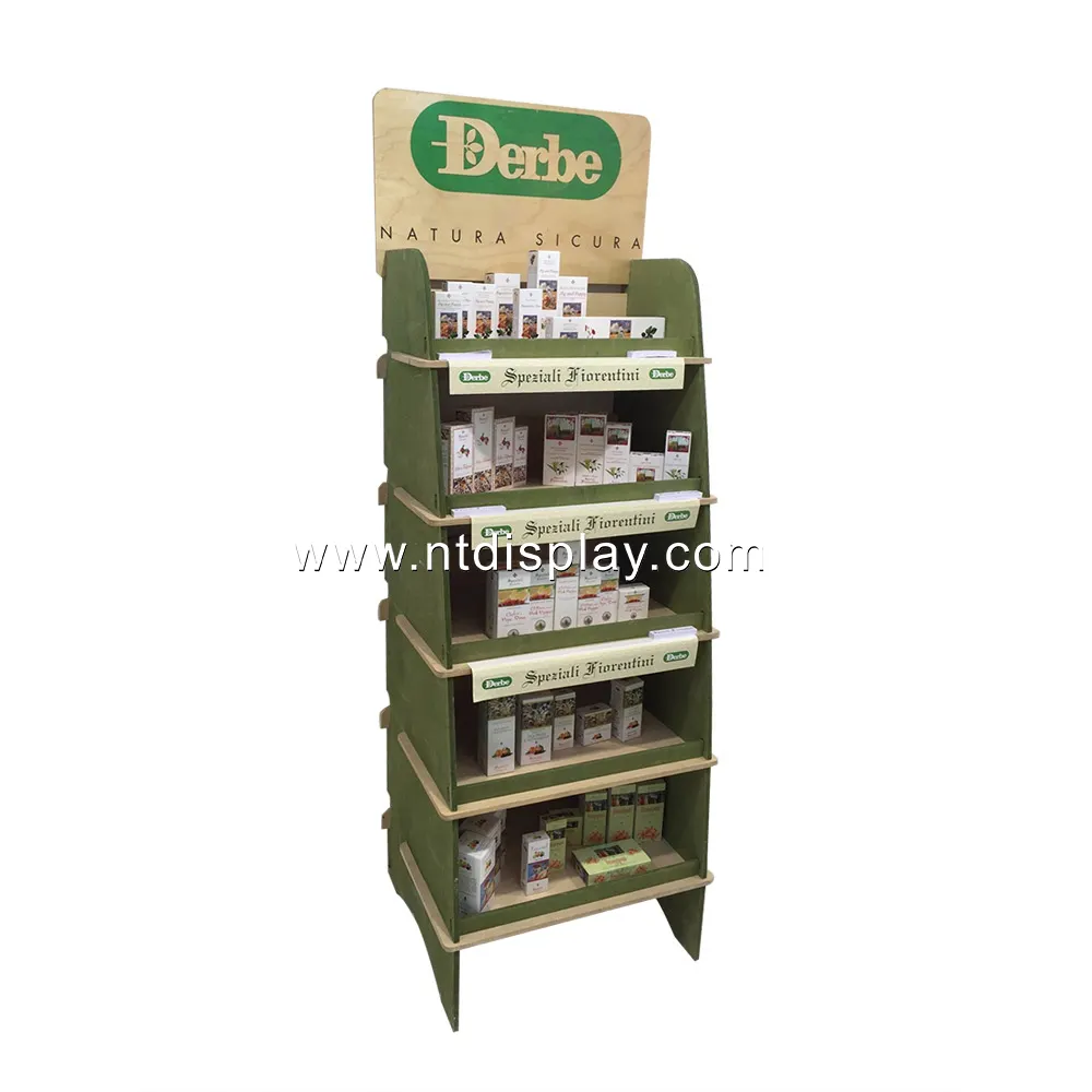 Customized plywood wood floor honey display shelf stand MDF Easy assembly display stand