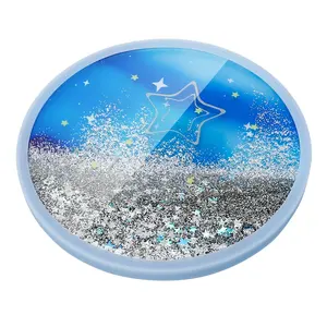 101mm Round Shape Acrylic Silicone Liquid Glitter Sequin Sparkle Novelty Christmas luminous Aqua Neon Sand Glow In Dark Coaster