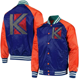 KVJ112, chaqueta universitaria de satén para hombre, diseño de invierno sin cuello de menta, bordado con letras, cuello naranja, bordado decorativo deportivo - Product Image 3