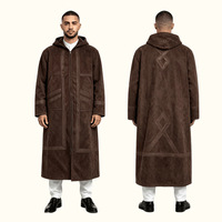 CCY 2027 En stock Thobe d'hiver arabe pour homme, de prière musulmane, de luxe marocain, à capuche, à manches longues, en daim chaud, Manteau Farwa