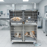 Cage d'hébergement pour animaux de compagnie en acier inoxydable durable, modulaire à plusieurs niveaux, pour refuges et salons de toilettage pour animaux