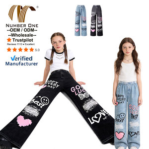 Pantaloni per Bambini con Stampa Cartoon, Jeans Vintage a Gamba Dritta per Ragazzi, Pantaloni <span class=keywords><strong>Cargo</strong></span> in Denim Strappati, Jeans Larghi per Ragazze Adolescenti - Product Image 1