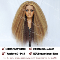 Perruque synthétique longue 13x4x1, Lace Front HD complète, sans colle, avec dentelle suisse transparente, texture Yaki Lisse et Kinky Lisse, mélange blond