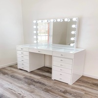 Table de maquillage éclairée moderne avec grand rangement, panneau en MDF durable