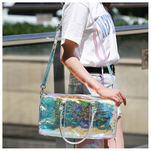 Custom Logo PVC Travel Luggage Bag Large Capacity Sports Fitness Transparent Travel Bags Tote Holographic <b>for</b> <b>Women</b> - Product Image 3