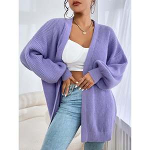 Winter Casual Ribbed <b>Cropped</b> Knit Acrylic <b>Cardigan</b> <b>Women's</b> Black Long Sleeve Sweater Coat - Product Image 6