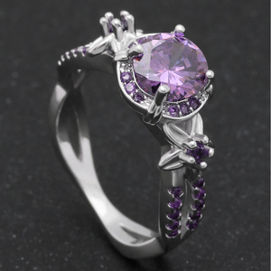 แหวนนิ้วผู้หญิงพร้อมหิน CZ สีม่วงแพลทินัมเงินงานแต่งงานเครื่องประดับงานหมั้นขนาด 5 12 - Product Image 2