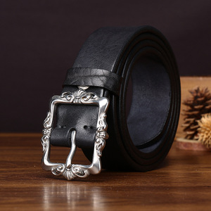 Sabuk Kulit Sapi Asli Tebal Ekstra Tebal dengan Gesper Pin Baja Anti Karat, Sabuk Pria Vintage Kokoh yang Dapat Dipersonalisasi - Product Image 1