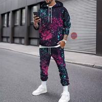 Setelan Hoodie dan Celana Olahraga Kasual Pria Ukuran Besar 100% Poliester Bernapas dengan Cetakan Digital 3D Gradasi, Cocok untuk Hadiah