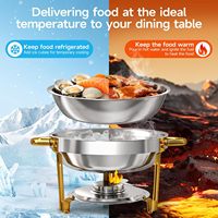 Stapelbaar ontwerp gouden kleur 5,5L ronde buffetchafers set roestvrijstalen chafing dish voedselwarmerset met stalen deksel