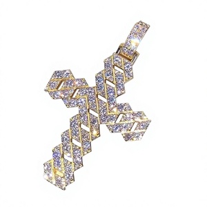 Bling Hip hop Jewelry Gold Plated 925 Sterling Silver Moissanite Diamond <b>Iced</b> Jesus Cuban Link Cross Religious Pendants Charms - Product Image 1