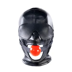 Fun black removable ball tie Open Mouth Gag wrap full bag head cover leather tie
