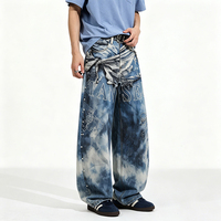 Pantalones Vaqueros Retro con Estampado 3D Estilo Cuchillo Curvo para Hombre, Estilo Casual y Relajado, Pantalones Anchos de Pierna Ancha