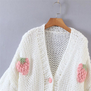 Maglioni <span class=keywords><strong>Cardigan</strong></span> lunghi da donna con <span class=keywords><strong>fiori</strong></span> ricamati a maglia Standard alla moda graziosi Top autunnale con scollo a V a manica normale - Product Image 5