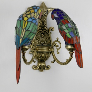 LongHuiJing Tiffany Pastoral Style Double Headed Parrot Handmade Stained Glass 2light Wall Lamp Suitable for Bedroom Living Room - Product Image 4