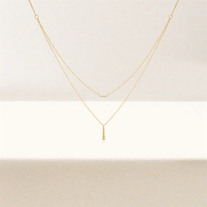 Collar de Doble Capa Simple y Moderno CANNER, Plata S925, Colgante Geométrico de Barra, Círculo y Bola con Circonita, Cadena para Mujer - Product Image 3