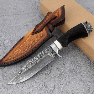 Hongrui VG10 Damascus Steel Survival Fixed Blade Knives Outdoor Hunting Knife With Leather Sheath