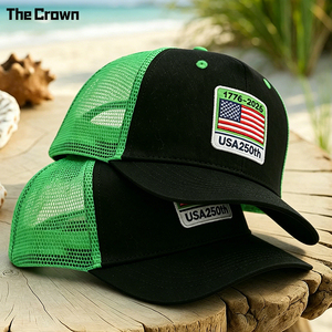 Gorra Trucker Estructurada de 5 Paneles con Logotipo Personalizado, Venta al por Mayor, Parche Tejido, Parte Trasera de Malla, Gorra Verde Neón en Contraste, Fabricante - Product Image 1