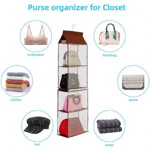 Hot Sale Women's Foldable Non-Woven Fabric Hanging Organizer Multi-Layer Sturdy Hook for Purse and Handbag Storage in Wardrobe - Product Image 5