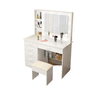 Table de maquillage avec miroir éclairé, style minimaliste et luxueux, personnalisable, avec tiroirs de rangement, pour la chambre à coucher des femmes, meubles de vente en gros - Product Image 2