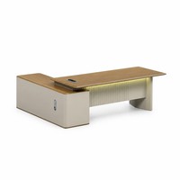 Conjunto de Escritorio Ejecutivo con Gabinete Lateral, MDF E1, Moldeado al Vacío, Acabado en Madera Oscura, Caja con Cerradura de Código, Muebles con Caja para Cables