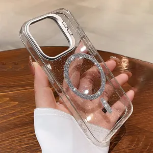 Từ iPhone 16 15 14 11 12 13 Pro Max Trường Hợp Điện Thoại Với Rõ Ràng Bìa Bảo Vệ Ống Kính Và Long Lanh Đứng Sạc Không Dây - Product Image 4