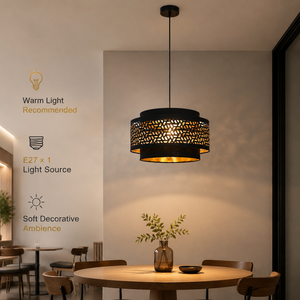 Modern Metal Fabric Pendant <b>Light</b> Geometric Laser Cut Drum Lampshade E27 40cm For <b>Dining</b> Room Bedroom Restaurant Home - Product Image 4
