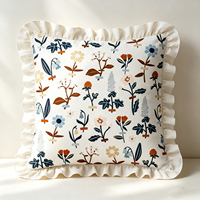 Housse de coussin décorative 100 % coton à volants, imprimé floral vintage, pour canapé, décoration de maison de style farmhouse