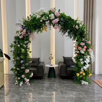 Dekorasi Latar Belakang Gapura Bunga Pernikahan, Stand Gapura Bunga Sutra, Mawar Buatan, Hydrangea, Latar Belakang Acara untuk Fotografi