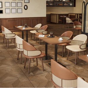 Juego de Mesa y Sillas de Comedor de Madera Maciza para <span class=keywords><strong>Restaurante</strong></span> Occidental, <span class=keywords><strong>Restaurante</strong></span> de Té, <span class=keywords><strong>Restaurante</strong></span> de Hot Pot, Estilo <span class=keywords><strong>Chino</strong></span> Retro, Media Luna de Ratán - Product Image 4