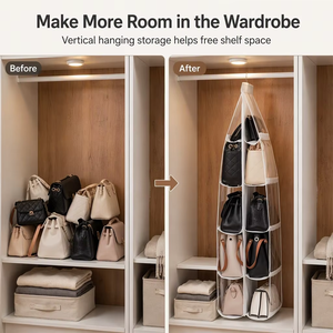 Organisateur de placard en tissu transparent à 6 poches, sac de rangement suspendu transparent pour sacs à main, pour armoire et literie - Product Image 5