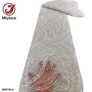 قماش دانتيل تول فرنسي مطرز بالترتر الثقيل مطرز فاخر عالي الجودة باللون البرتقالي المُحترق - Product Image 6