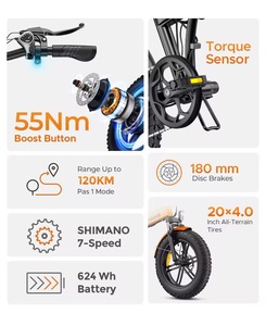 Bicicleta Eléctrica Plegable ENGWE EP-2 Boost, Motor de 250W, Neumáticos Gruesos, Freno Hidráulico, Batería de Litio-Ion de 48V 13AH, Disponible en Almacenes de la UE y el Reino Unido - Product Image 5