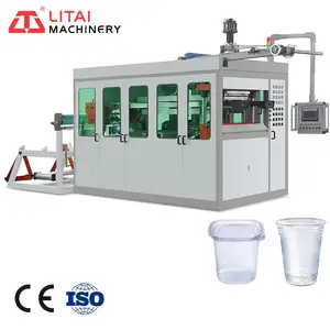 Disposable Plastic Cup Thermoforming Making Machine With Heating, Forming, Cutting, And Rewinding Waste Into One Piece