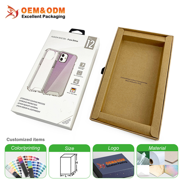 Custom Luxury Cellphone Kraft Rigid Box with Embossing and Matt Lamination Recyclable Mobile Phone Case Packaging with Window